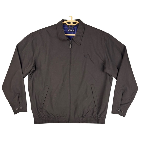 Chaps Other - Chaps Mens Harrington Jacket Black Full Zip Plaid Lined Large